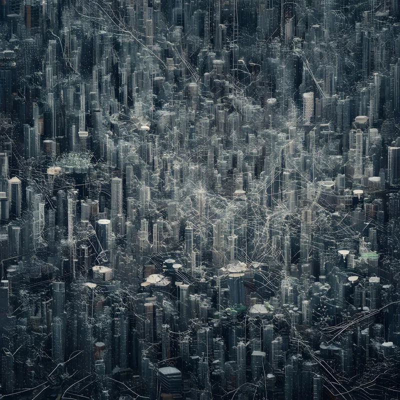 Layered illustration of an intricate city as a system