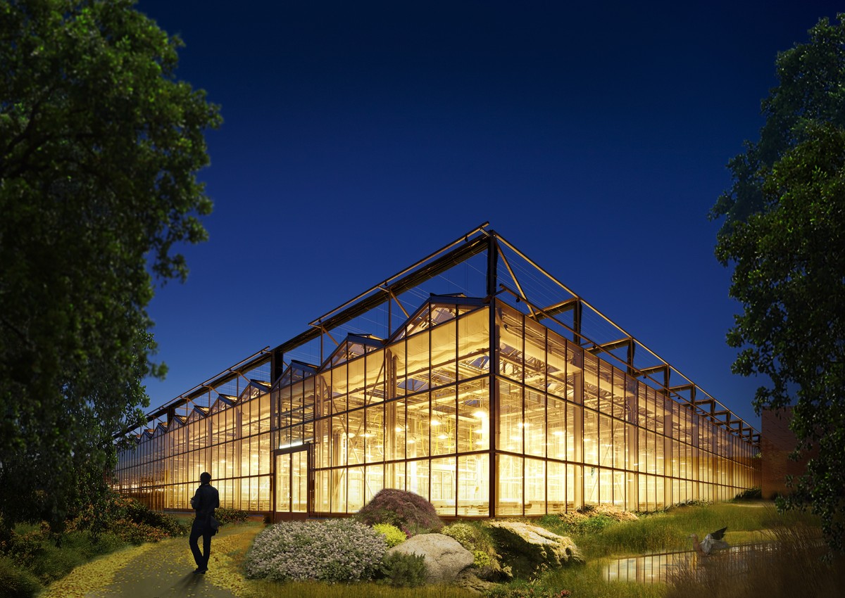 Polydome is complemented by an array of other greenhouses and is able to operate beyond daylight hours.